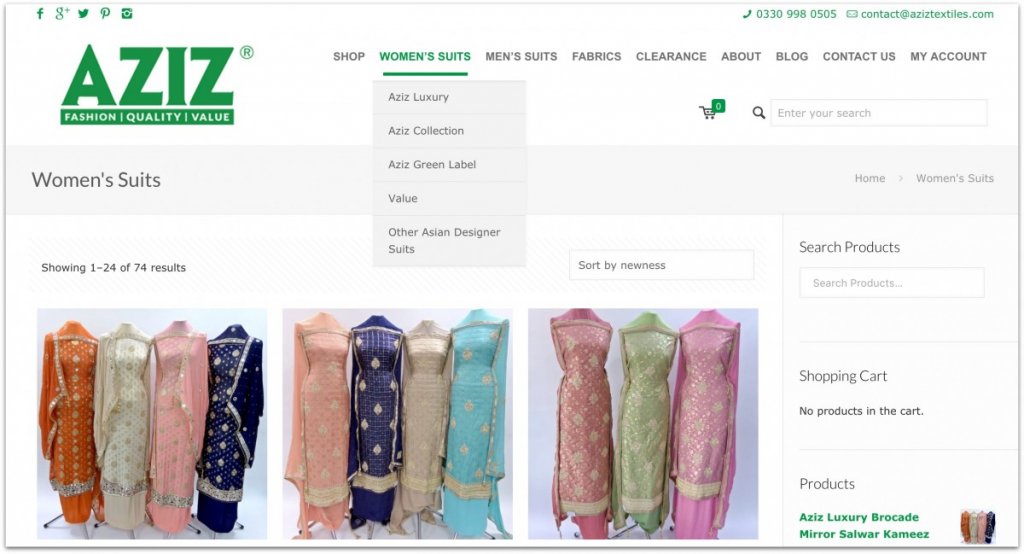 Aziz Textiles website