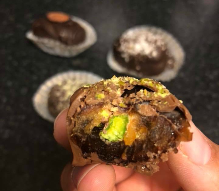 Pistachio filled chocolate covered dates