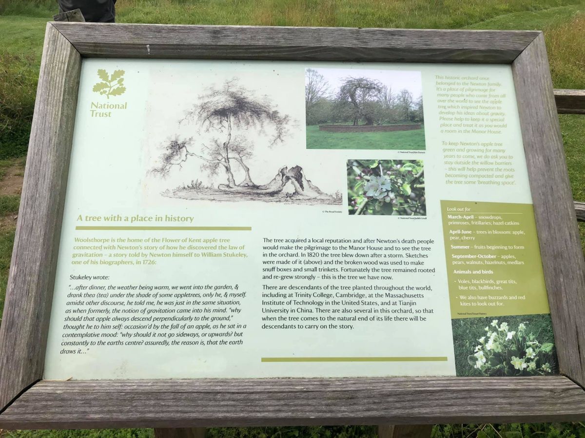 Signage about the orchard and apple tree at Woolsthorpe Manor